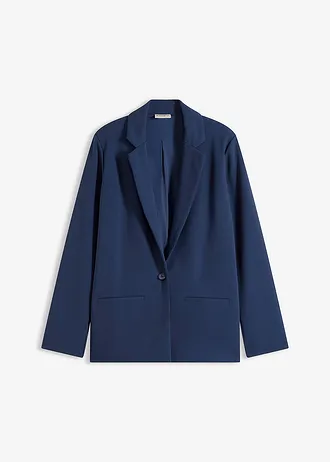 Blazer van jersey-crêpe, Kleur: donkerblauw