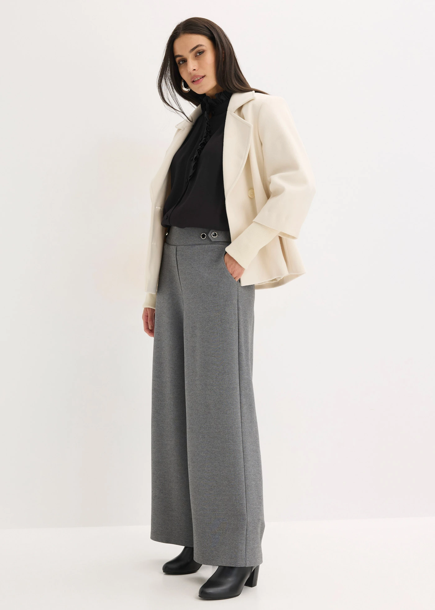 Džersejové nohavice s dekoratívnou sponou • sivá melírovaná • obchod bonprix