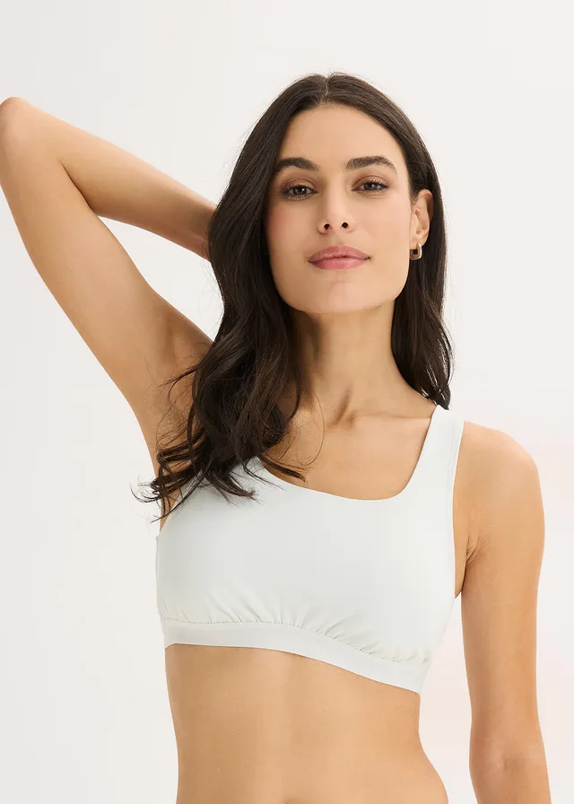 Lot de 3 brassières coton extensible, Couleur: bleu crème + noir + rose soie