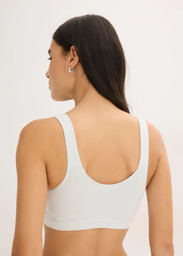 Lot de 3 brassières coton extensible, Couleur: bleu crème + noir + rose soie