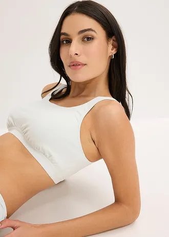 Bustieră cu bumbac organic (set/3 buc.) • albastru crem+negru+roz pal mătase • magazin bonprix