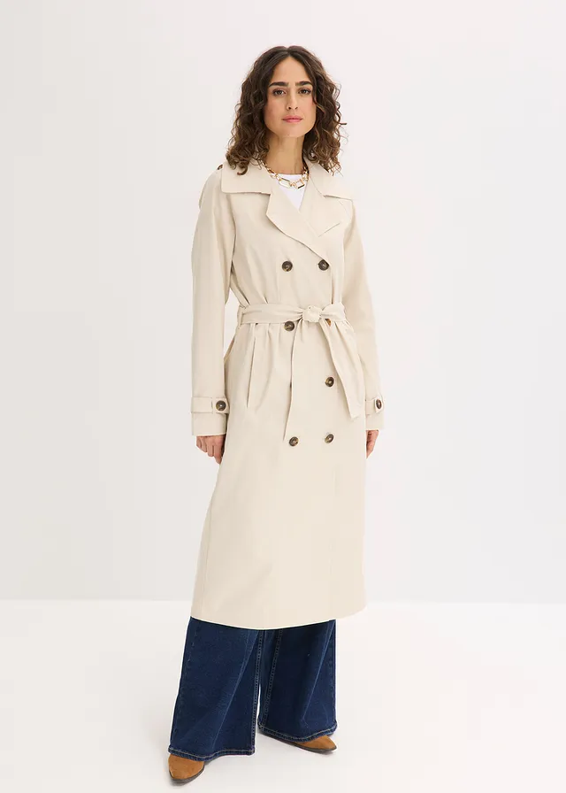 Gevoerde trenchcoat, Kleur: lichtsand