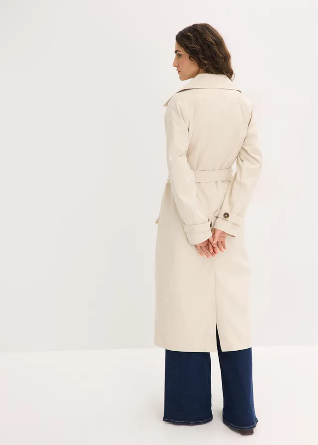 Gevoerde trenchcoat, Kleur: lichtsand