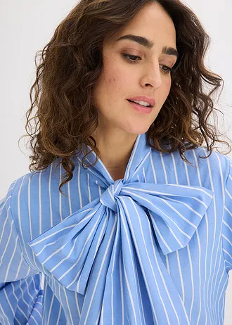 Blouse met sjaalkraag • middenblauw-wit gestreept • bonprix online shop