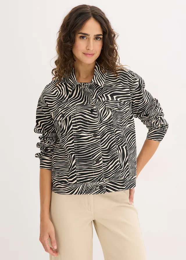 Twill jas, Kleur: sand-zwart zebraprint