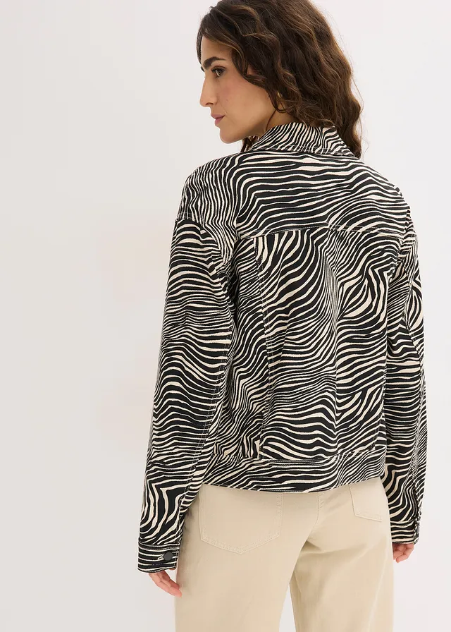 Jachetă din twill nisipiu-negru zebra imprimat • preţ 89,90 lei
