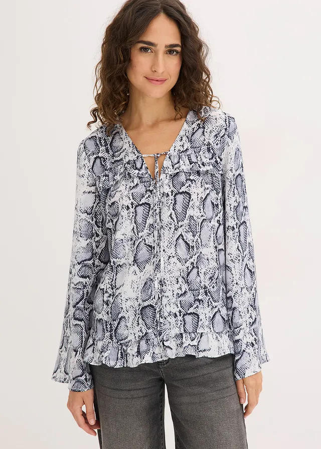 Blouse en satin fluide, Couleur: noir-blanc python