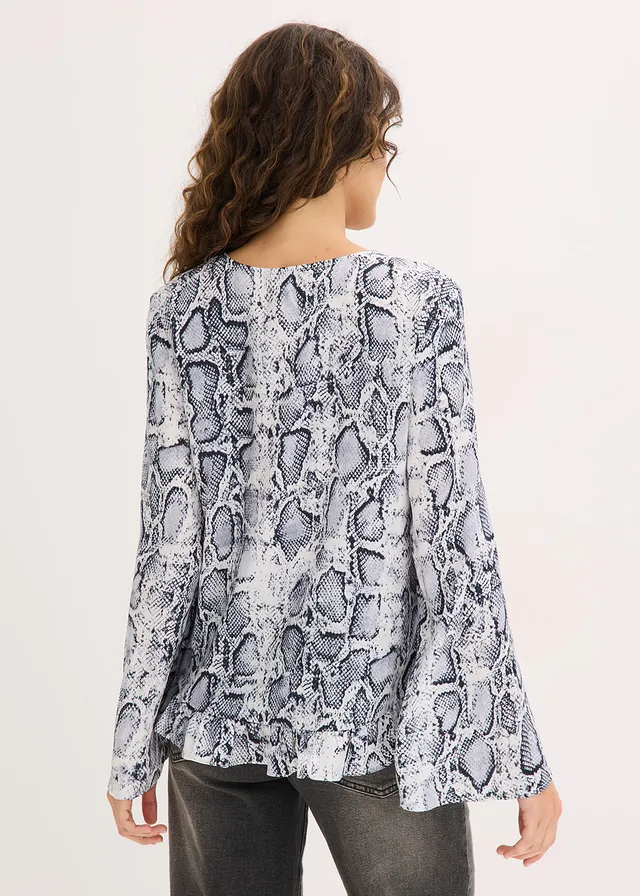 Blouse en satin fluide, Couleur: noir-blanc python