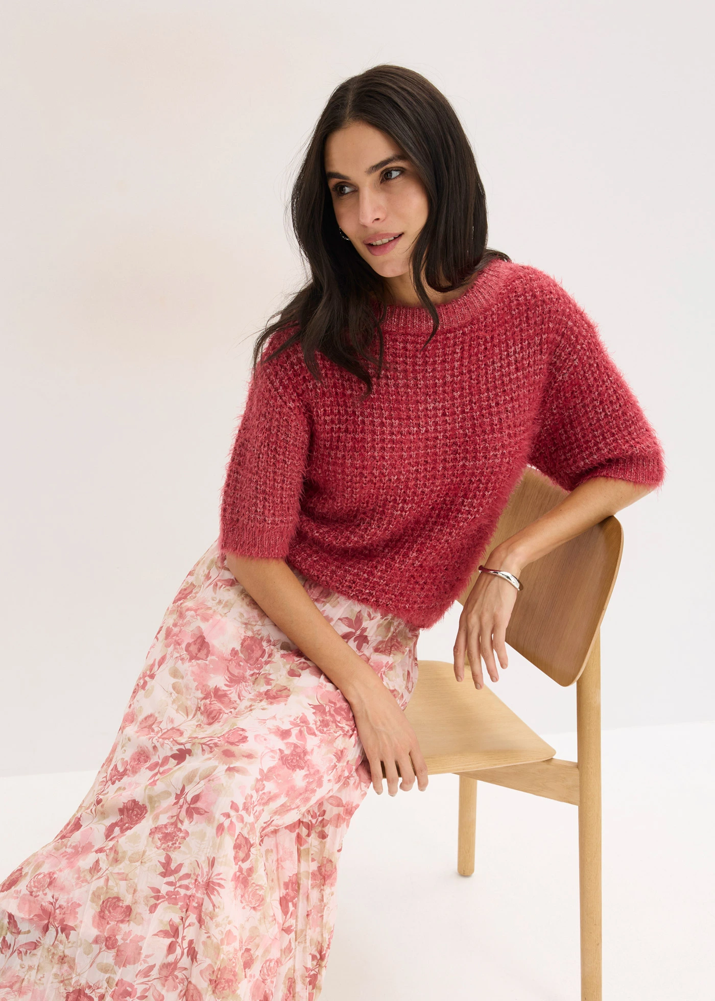 Jupe en mousseline effet froissé • rose clair floral • Boutique bonprix