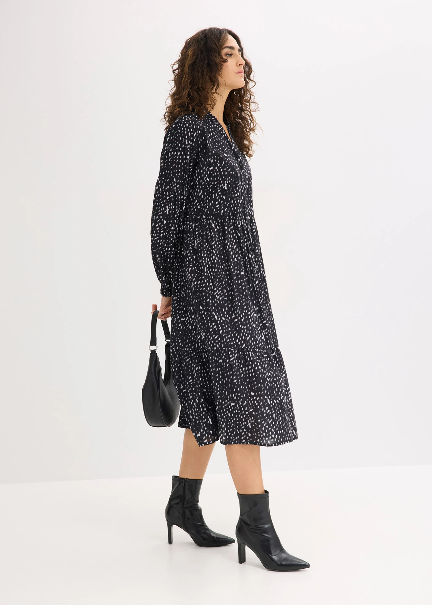 Midi jurk van puur katoen • zwart-wolwit met print • bonprix online shop