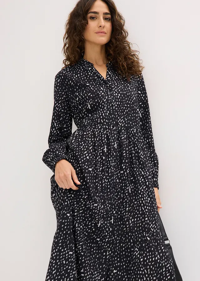 Midi jurk van puur katoen • zwart-wolwit met print • product-page.page-title-suffix