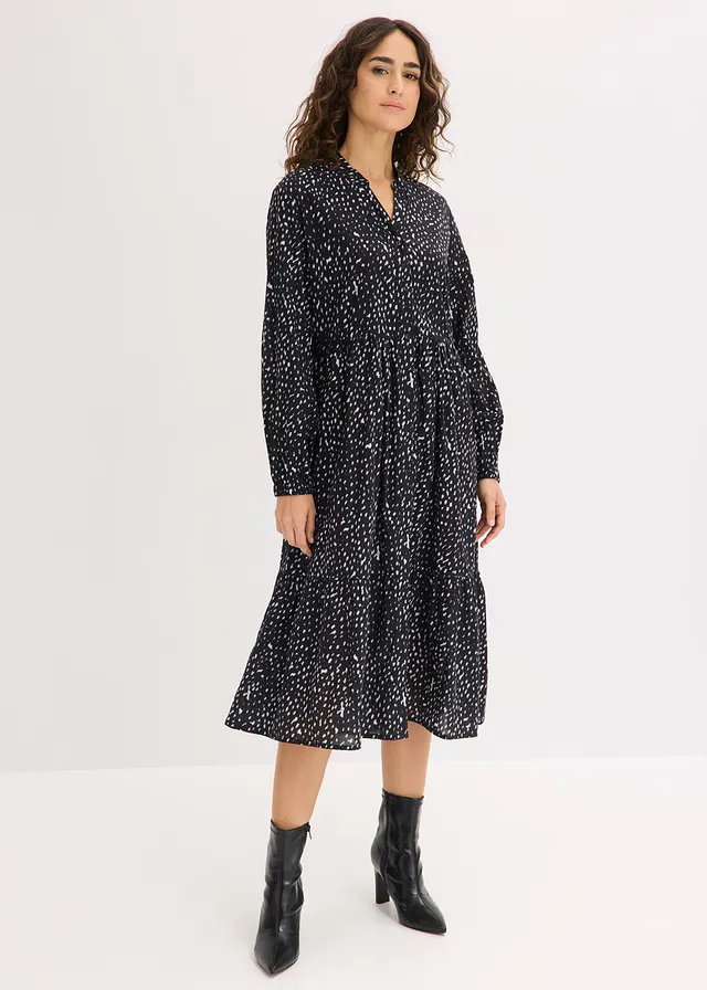 Midi jurk van puur katoen • zwart-wolwit met print • product-page.page-title-suffix