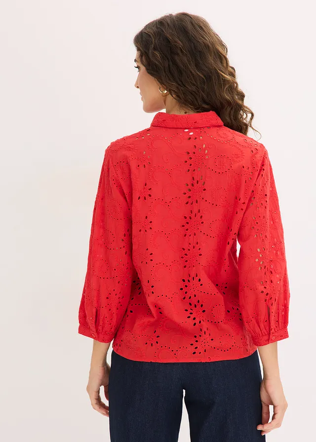 Blouse met broderie anglaise • aardbeirood • product-page.page-title-suffix