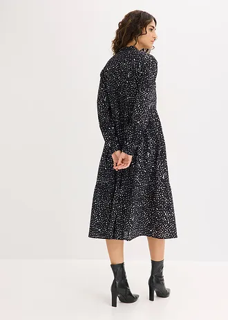 Midi jurk van puur katoen, Kleur: zwart-wolwit met print