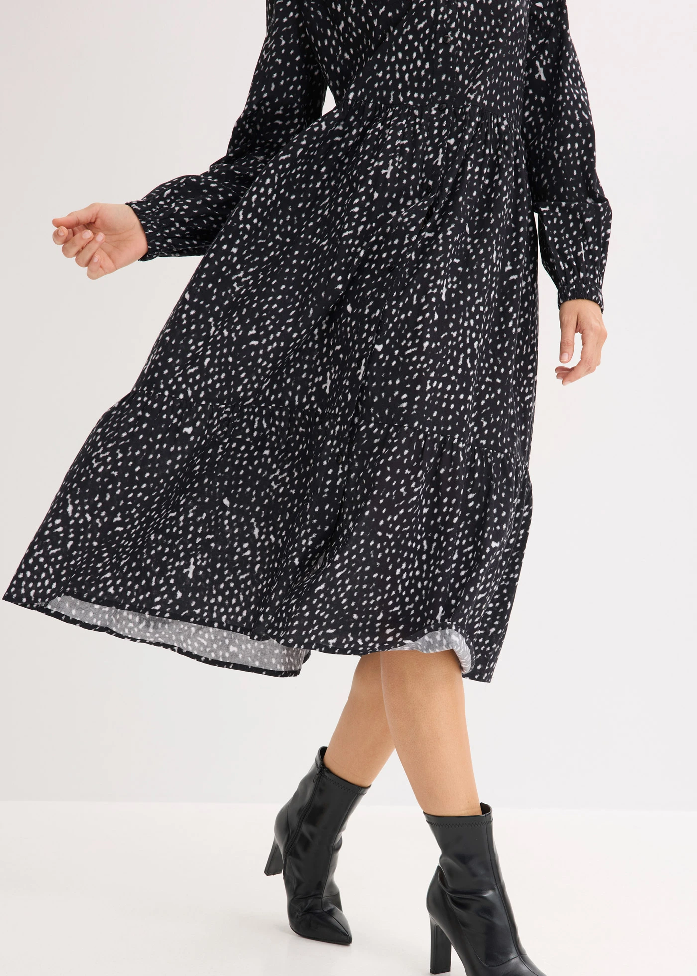 Rochie midi din bumbac 100% • negru-ecru cu imprimeu • magazin bonprix