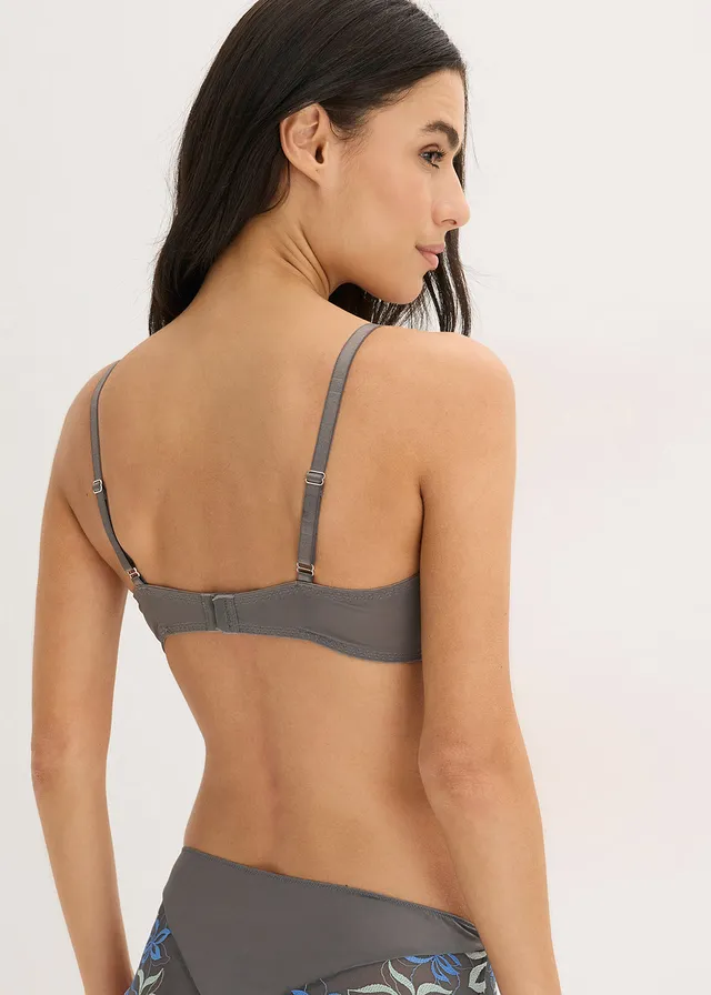 Soutien-gorge balconnet avec broderie, Couleur: gris granit-bleu moyen floral