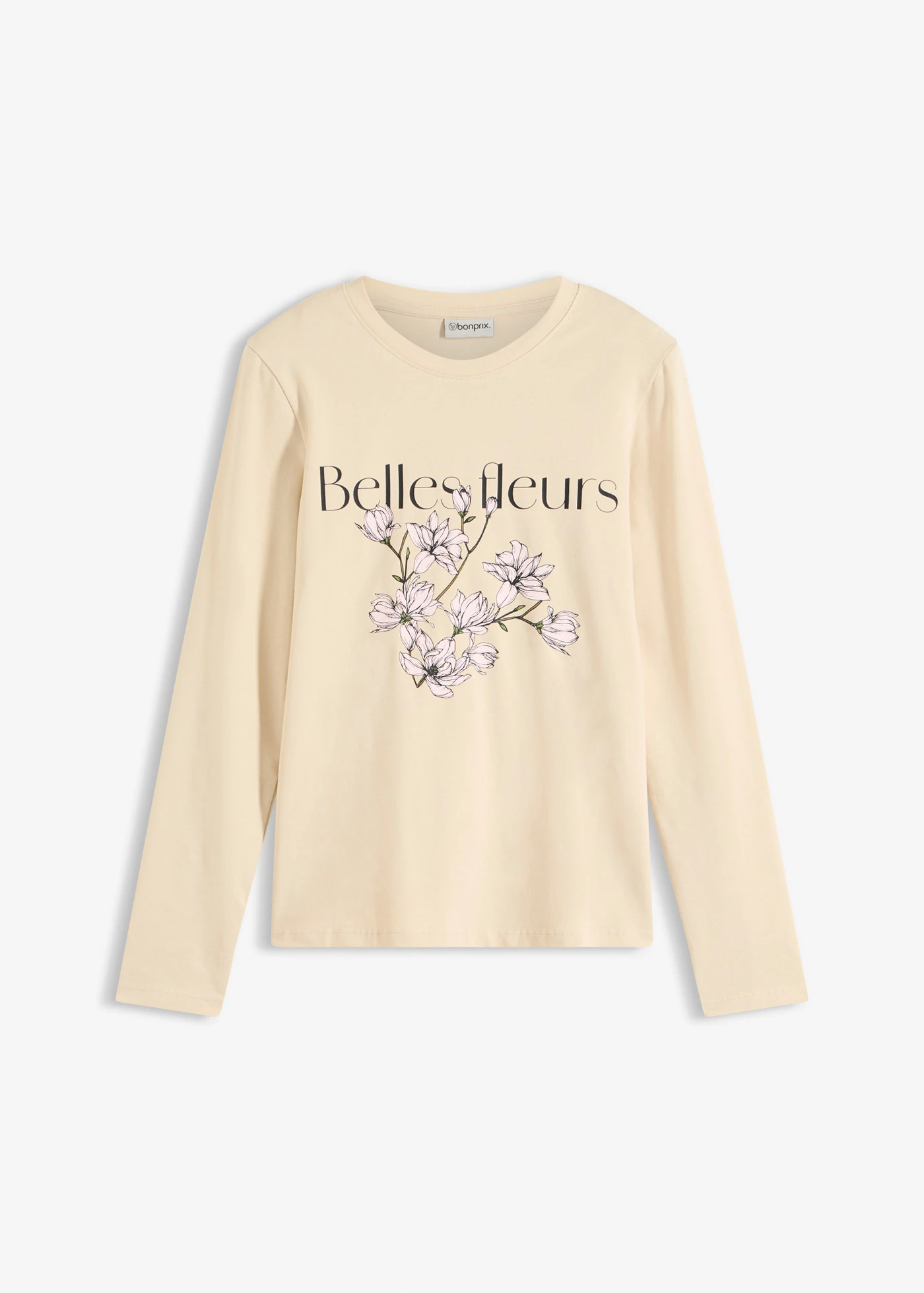 Bluzka z długim rękawem, z bawełny organicznej • jasny piaskowy-zieleń mchu • sklep bonprix