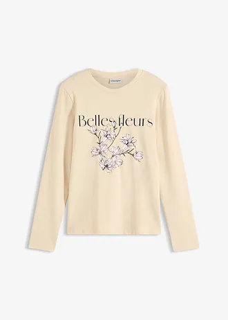 Longsleeve met biologisch katoen, Kleur: lichtsand-mosgroen met print