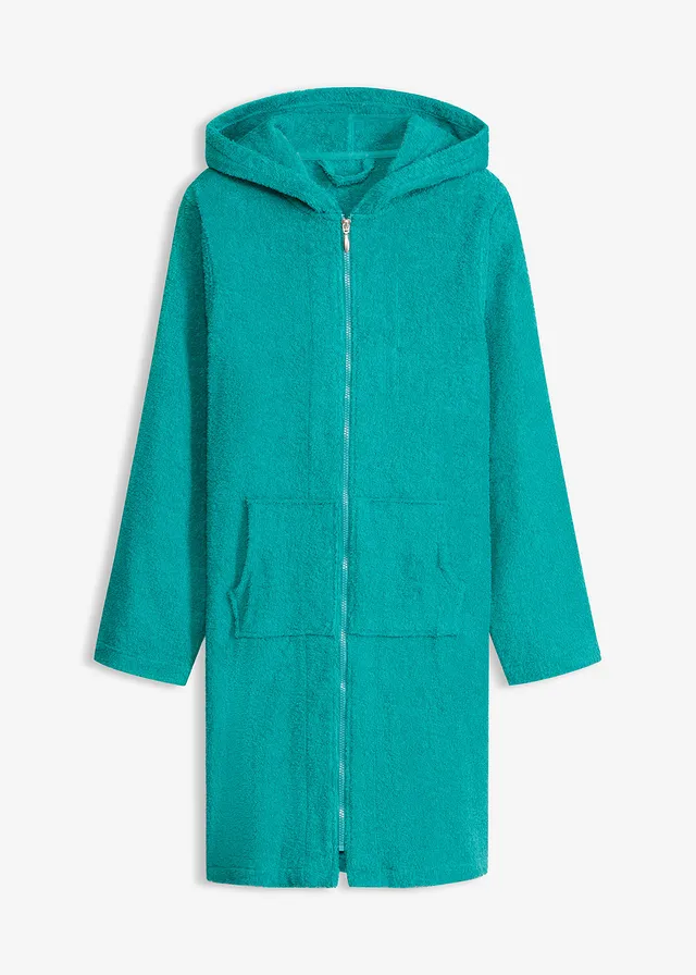 Peignoir en éponge de coton avec fermeture zippée • émeraude • Boutique bonprix