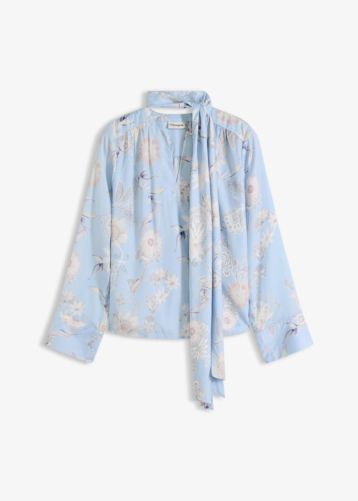 Tunique en satin fin • bleu poudré-sable clair floral • Boutique bonprix