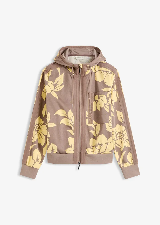 Bluza rozpinana z bawełną • szarobrązowo-jasnożółty w kwiaty • sklep bonprix