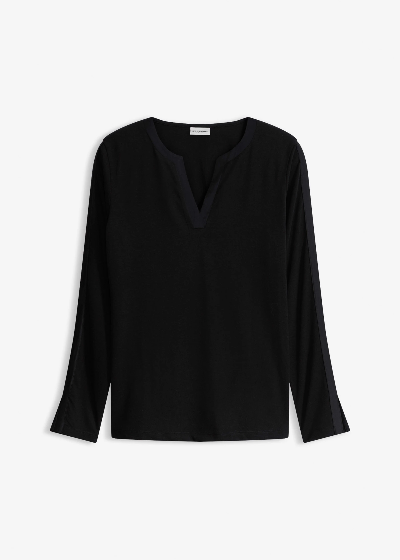 Bluză cu mâneci lungi, cu inserție din satin • negru • magazin bonprix