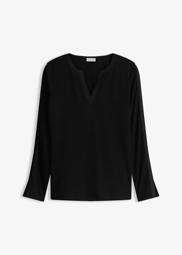 T-shirt manches longues avec empiècement satin • noir • Boutique bonprix