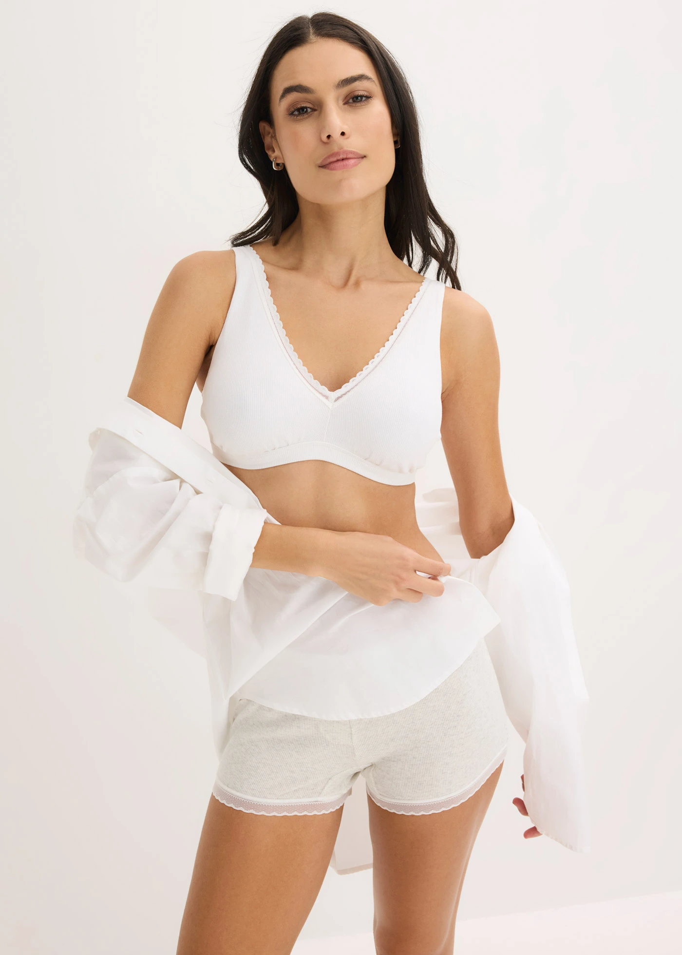 Sutien bralette căptușit fără armătură, din material ripsat cu bumbac organic • alb • magazin bonprix
