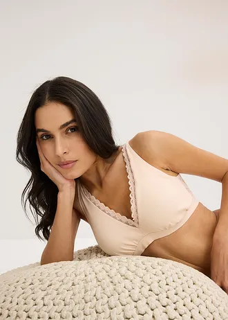 Podprsenka bralette s bio bavlnou a čipkou • hodvábne ružová • obchod bonprix