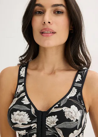 Sutien fără armătură, cu închidere în față, cu bumbac organic (set/2 buc.) • negru cu flori + alb pudrat • magazin bonprix