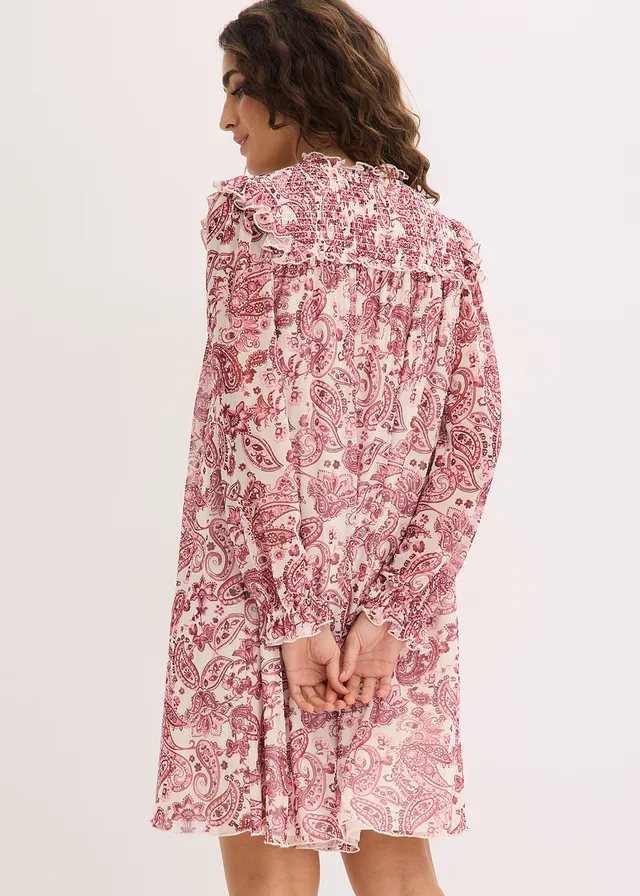 Tuniekjurk van zachte mesh, Kleur: wolwit paisley
