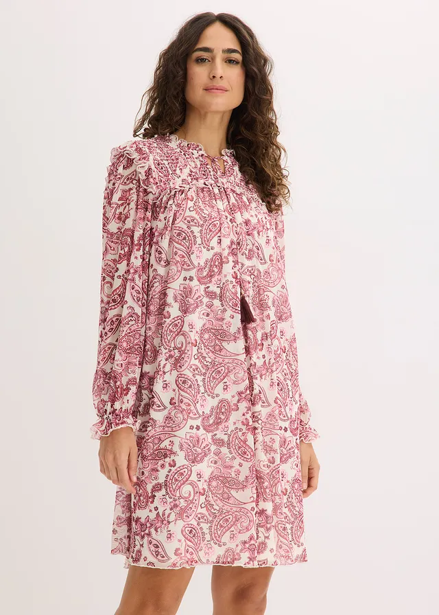 Robe-tunique en mesh doux, Couleur: écru paisley