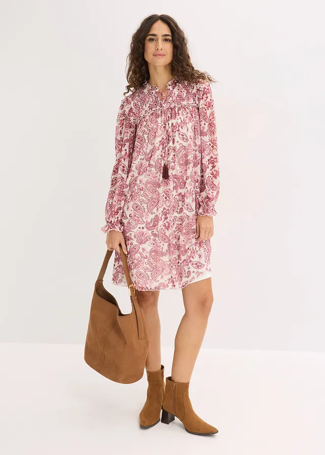 Tuniekjurk van zachte mesh, Kleur: wolwit paisley