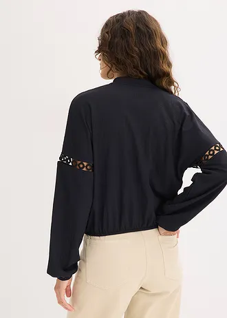 T-shirt manches longues en crêpe texturé • noir • Boutique bonprix