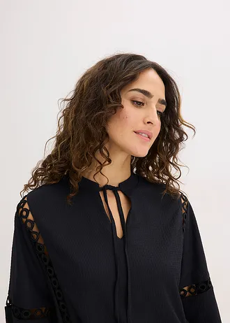 Bluză cu mâneci lungi din crep texturat • negru • magazin bonprix