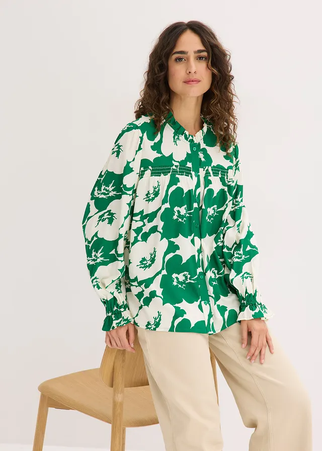 Chemisier fluide en viscose • blanc-vert floral • product-page.page-title-suffix