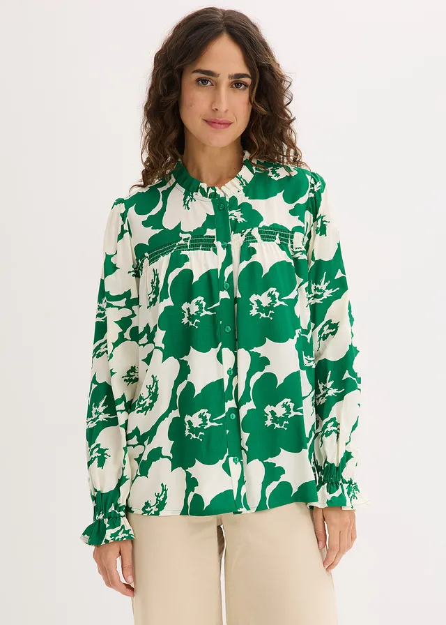 Chemisier fluide en viscose, Couleur: blanc-vert floral