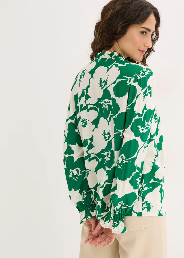 Chemisier fluide en viscose • blanc-vert floral • product-page.page-title-suffix