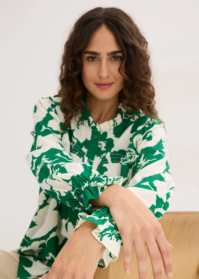 Chemisier fluide en viscose • blanc-vert floral • product-page.page-title-suffix
