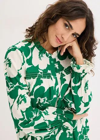 Blouse van soepele viscose • wit-groen gebloemd • bonprix online shop