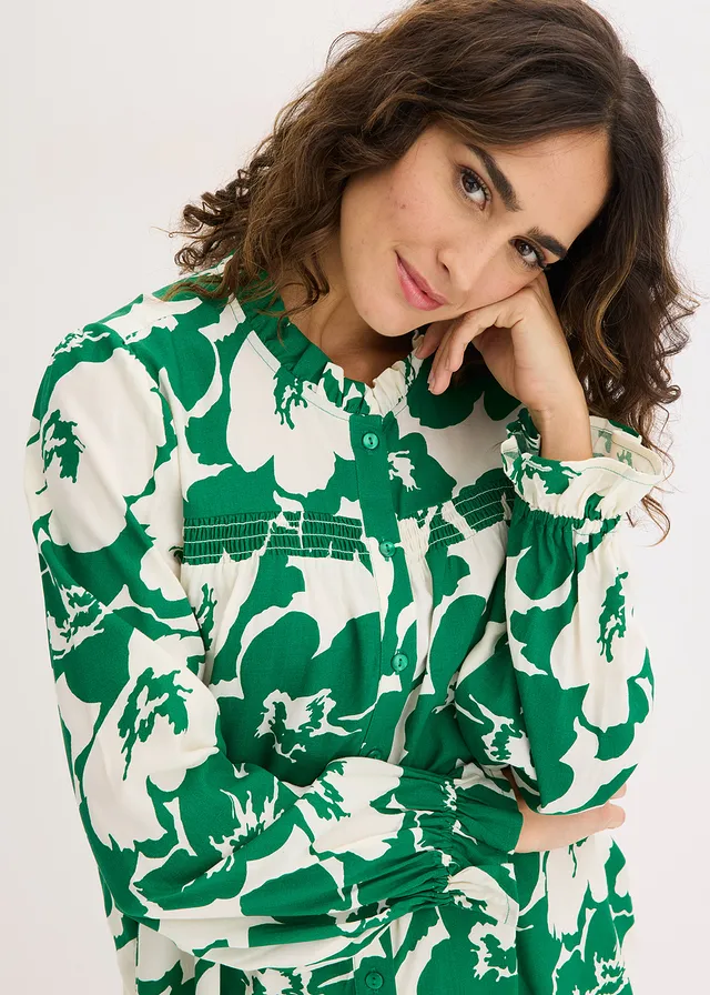 Chemisier fluide en viscose • blanc-vert floral • product-page.page-title-suffix