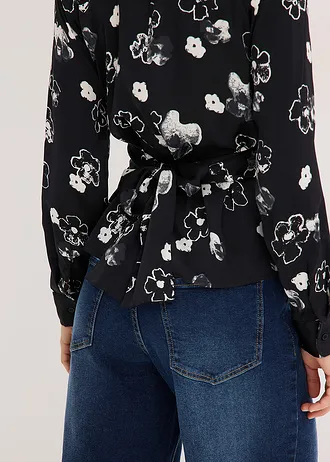 Blouse van soepel satijn • zwart gebloemd • bonprix online shop