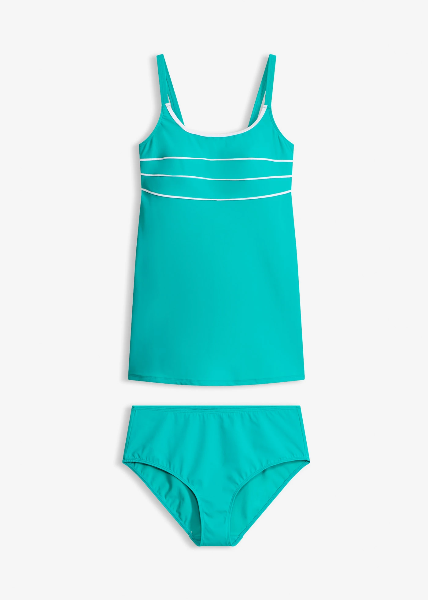 Costum baie tankini lung cu cusături decorative (set/2piese) • verde-smarald-alb • magazin bonprix