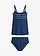 Tankini long à coutures décoratives (ens. 2 pces), Couleur: bleu profond-blanc