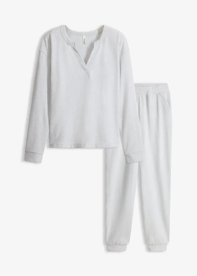 Costum de casă din jerse moale cu textură tip fagure • gri deschis melanj • magazin bonprix