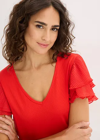 Bluză cu volane • roșu-căpșună • magazin bonprix