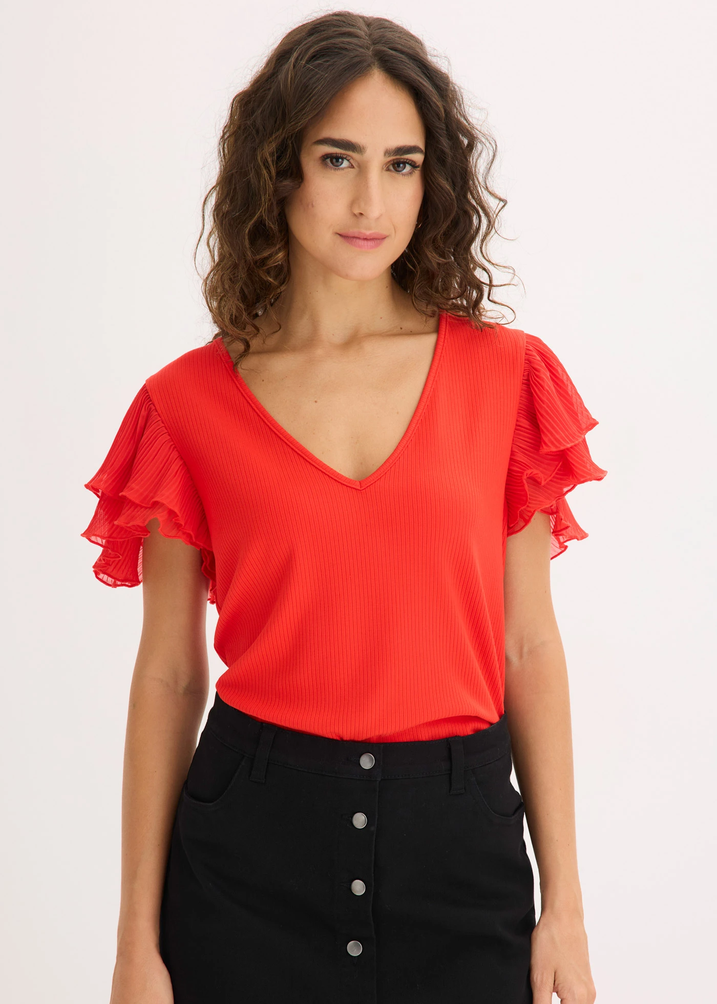 Shirt met volants • aardbeirood • bonprix online shop