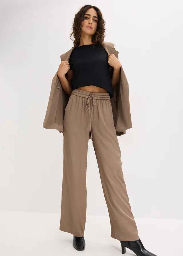 Wijde broek met comfortband • taupe • product-page.page-title-suffix