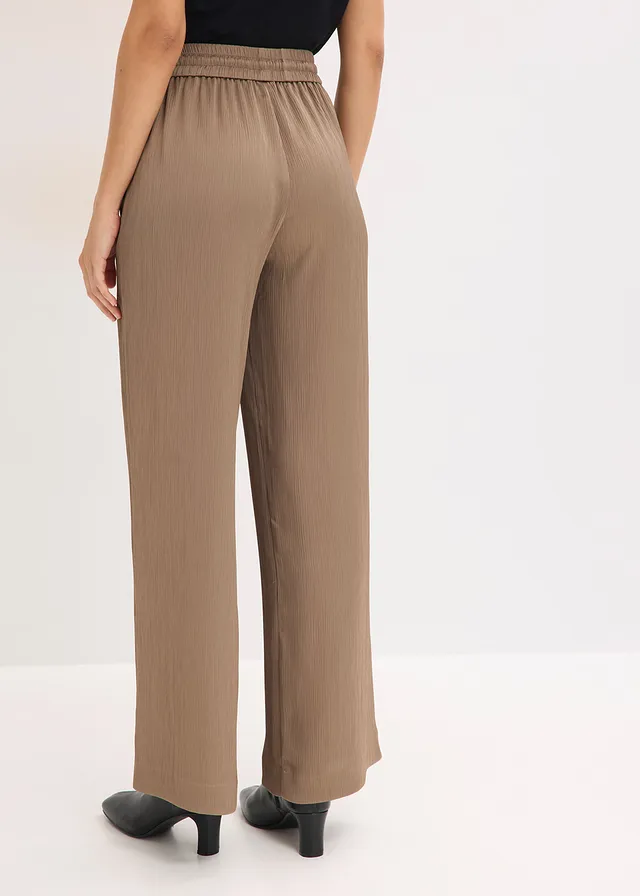 Wijde broek met comfortband, Kleur: taupe