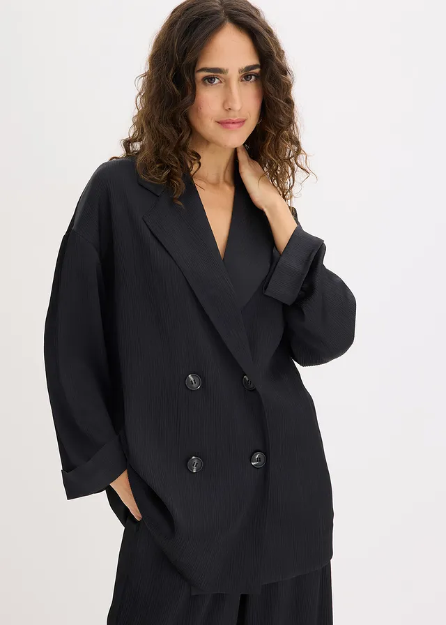 Oversized blazer met dubbele knoopsluiting, Kleur: zwart